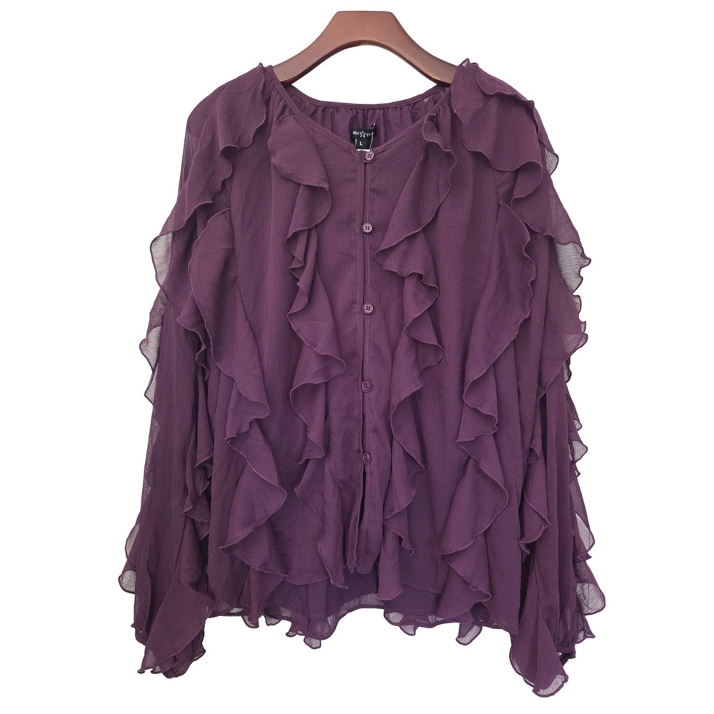 Area Stars Flyn Ruffle Blouse Button Down Women L Purple NWOT $88